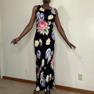 VINTAGE | 90s does 30s NOSTALGIA Grunge Floral Bias Cut Rayon Maxi Dress Size M